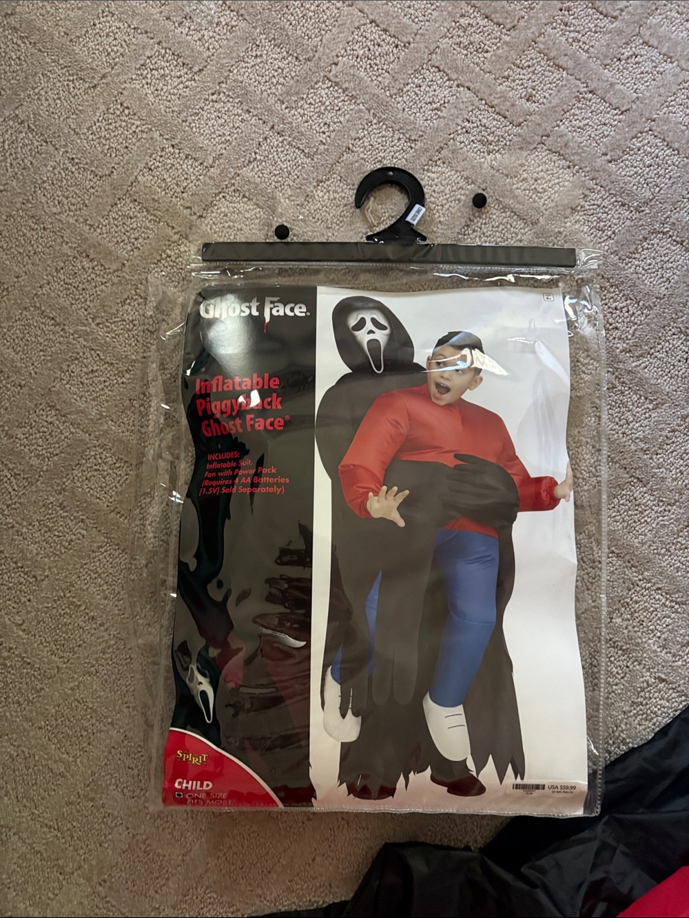 Inflatable Piggyback Ghost Face Kids Costume — Black/Red